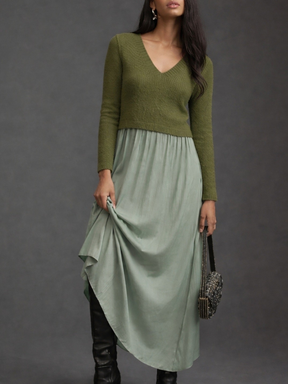 Taylor Olive and Sage Two-Tone Maxi Dress